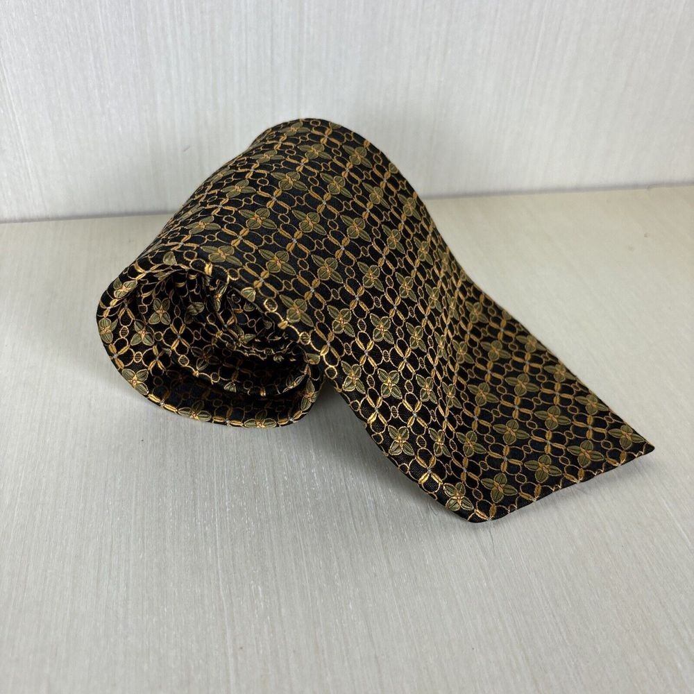 Setazone Men's Neck Tie Silk Floral Black Gold Floral 62" Handmade - Picture 4 of 5